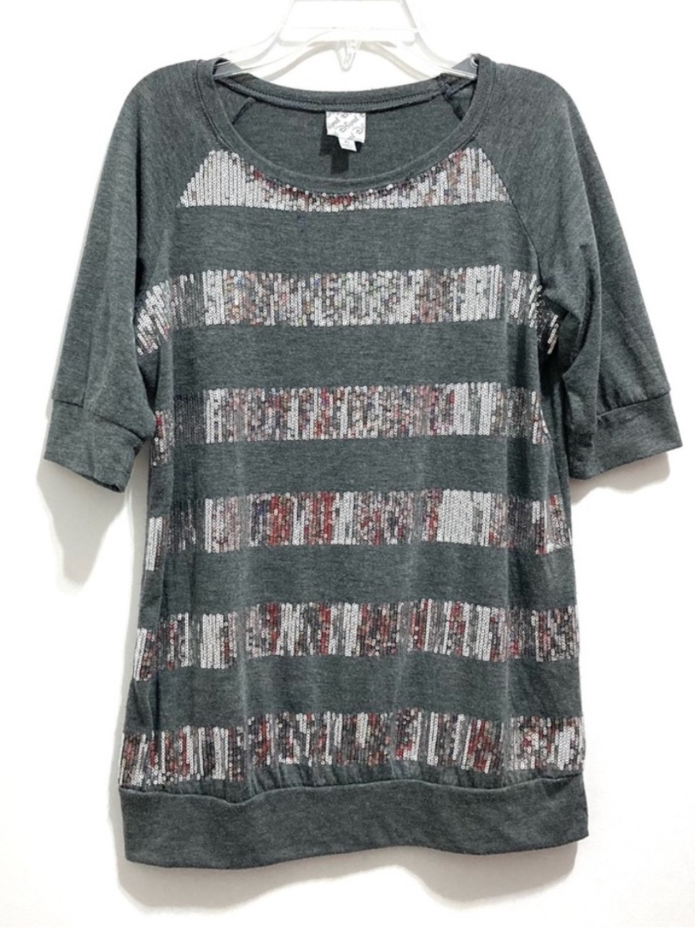 Disney Girl’s Gray Metallic Sequin Striped Top